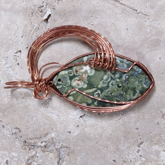 Copper Wire Wrapped Stone Pendant - Picture 2 of 4